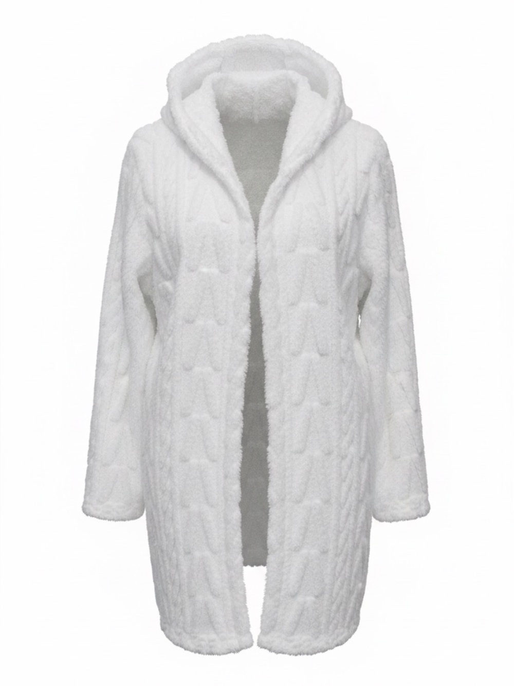 Knapp Studio Cozy White Shaggy Hooded Cardigan. Size: Large Color: White